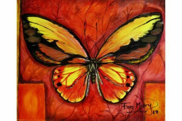 Mariposa amarilla con rojo
