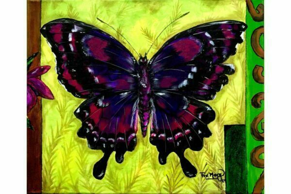 Mariposa morada sobre amarillo