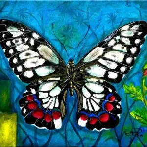 Mariposa sobre azul